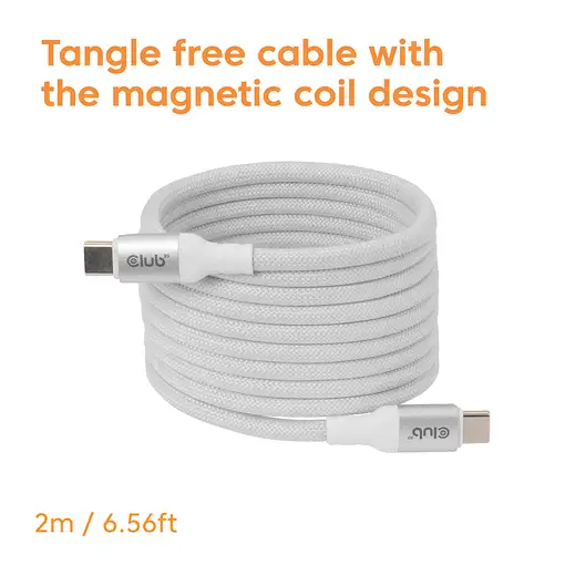 CLUB3D CLUB 3D USB-C Magnetic-Coil Cable White cable USB 2 m USB C Blanco