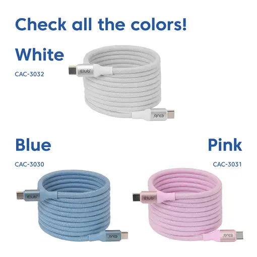 CLUB3D CLUB 3D USB-C Magnetic-Coil Cable White cable USB 2 m USB C Blanco