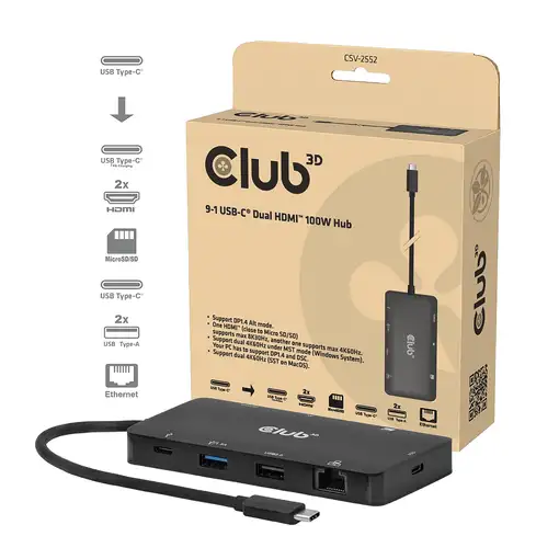 CLUB3D CSV-2552 hub de interfaz USB Tipo C 5000 Mbit/s Negro