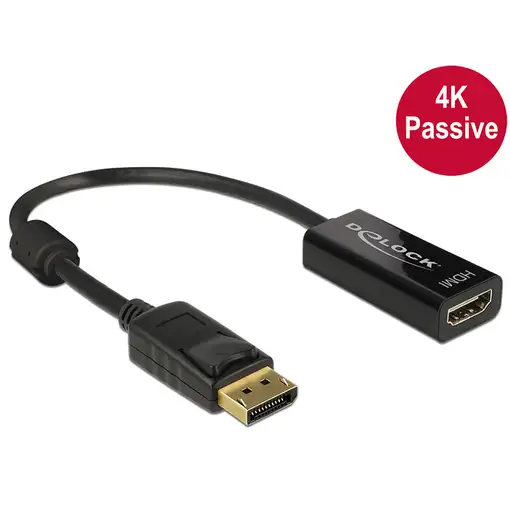 DeLOCK 62609 adaptador de cable de vídeo 0,2 m DisplayPort HDMI Negro