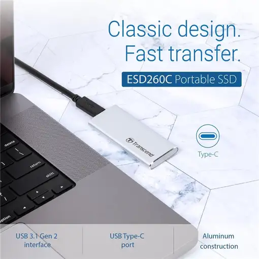 Transcend ESD260C 500 GB USB Tipo C 3.2 Gen 2 (3.1 Gen 2) Plata