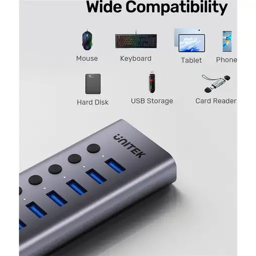 UNITEK H1314A01-EU hub de interfaz USB Tipo C 5000 Mbit/s Gris