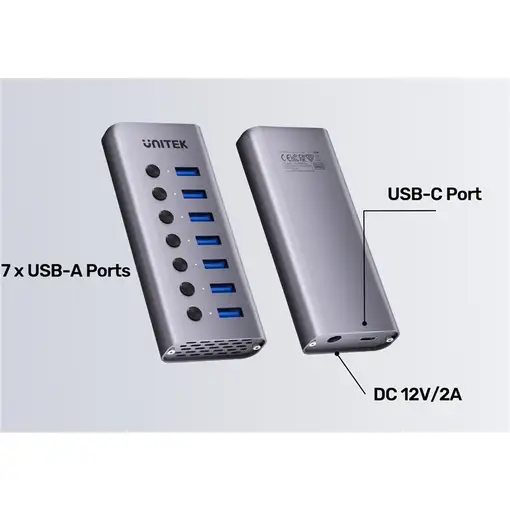 UNITEK H1314A01-EU hub de interfaz USB Tipo C 5000 Mbit/s Gris