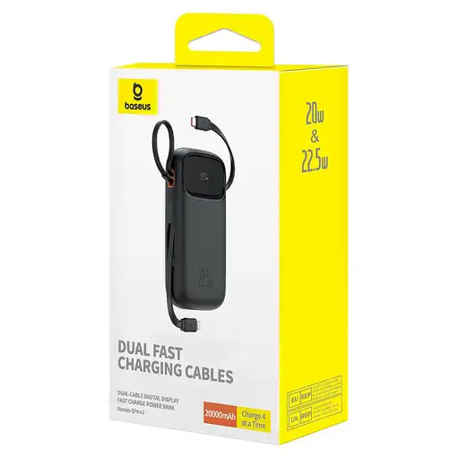 Baseus QPOW 2 DUAL KABLOLU 10.000 MAH 22.5W POWERBANK-SIYAH batería externa Litio