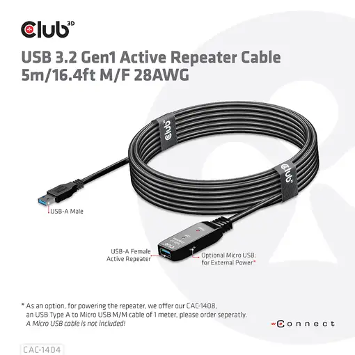 CLUB3D CAC-1404 cable USB USB 3.2 Gen 1 (3.1 Gen 1) 5 m USB A Negro