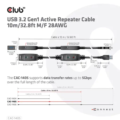 CLUB3D CAC-1405 cable USB USB 3.2 Gen 2 (3.1 Gen 2) 10 m USB A Negro