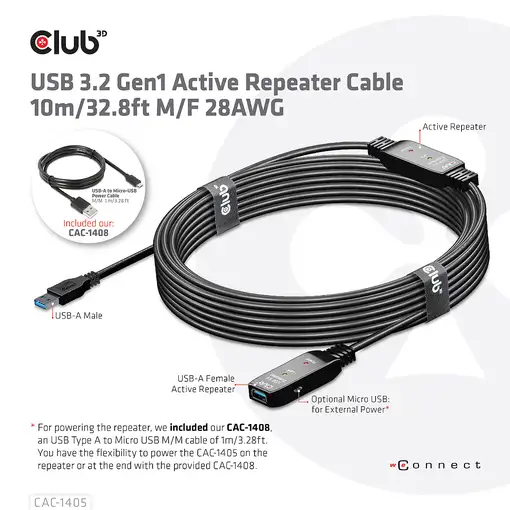 CLUB3D CAC-1405 cable USB USB 3.2 Gen 2 (3.1 Gen 2) 10 m USB A Negro