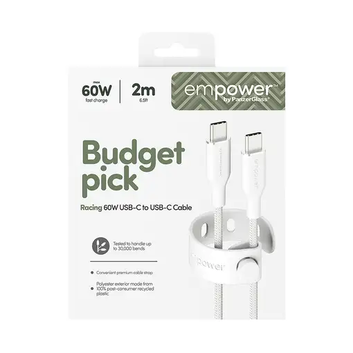 PanzerGlass empower™ by ® Racing 60W USB-C to USB-C Cable | USB 2.0 | 2M | Silver