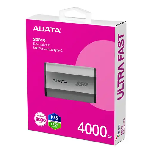 ADATA SD810 4 TB USB Tipo C USB 3.2 Gen 2x2 Plata