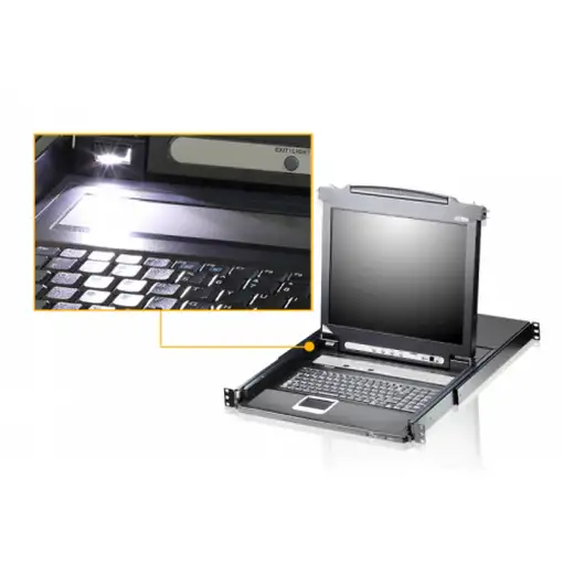 ATEN Consola LCD single rail con switch KVM integrado VGA PS/2-USB de 8 puertos