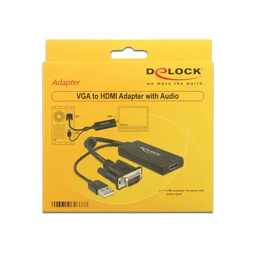 DeLOCK 0.25m VGA+USB2.0-A/HDMI 0,25 m VGA (D-Sub) + USB Negro