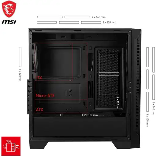 MSI MAG FORGE 321R AIRFLOW carcasa de ordenador Midi Tower Negro, Transparente