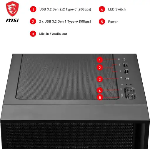 MSI MAG FORGE 321R AIRFLOW carcasa de ordenador Midi Tower Negro, Transparente