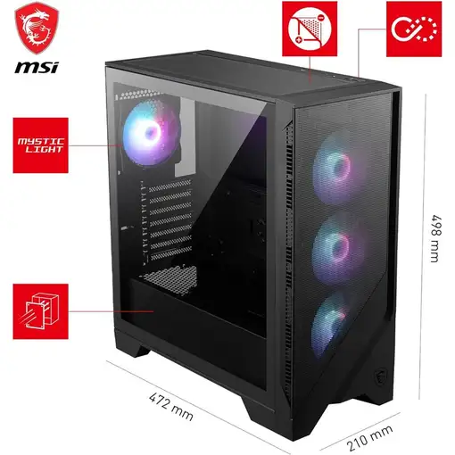 MSI MAG FORGE 321R AIRFLOW carcasa de ordenador Midi Tower Negro, Transparente