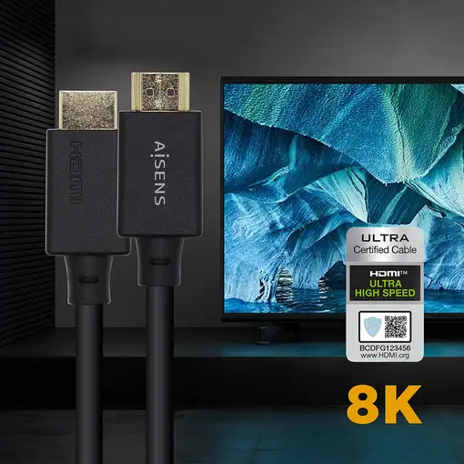 AISENS Cable HDMI V2.1 Ultra Alta Velocidad / HEC 8k@60Hz 48Gbps, A/M-A/M, Negro,