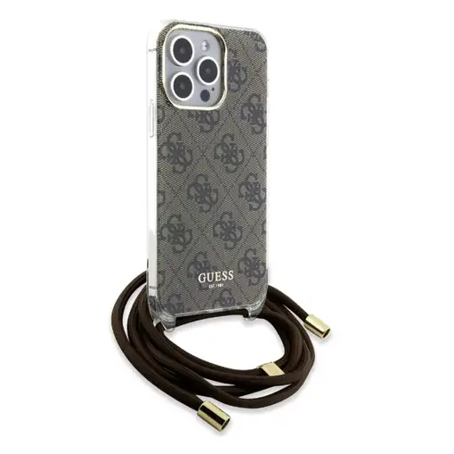 Funda Guess en Silicona diseño 4G con Cordón para iPhone 15 Pro Max color Marrón