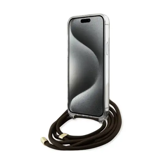 Funda Guess en Silicona diseño 4G con Cordón para iPhone 15 Pro Max color Marrón