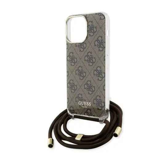 Funda Guess en Silicona diseño 4G con Cordón para iPhone 15 Pro Max color Marrón