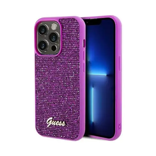 Funda Guess para Apple iPhone 14 Pro Color Fucsia con brillantes y logo dorado GU