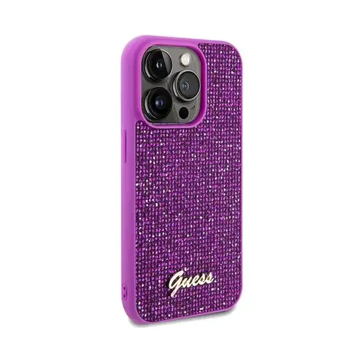Funda Guess para Apple iPhone 14 Pro Color Fucsia con brillantes y logo dorado GU