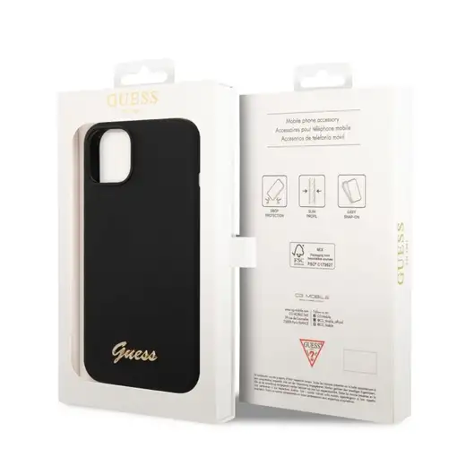 Funda Guess de Silicona para Apple iPhone 14 Plus Color Negro con logo dorado GUH