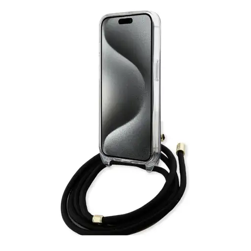 Funda Guess en Silicona diseño 4G con Cordón para iPhone 15 Pro color Negro GUHCP