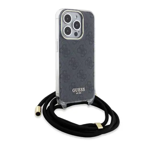 Funda Guess en Silicona diseño 4G con Cordón para iPhone 15 Pro color Negro GUHCP