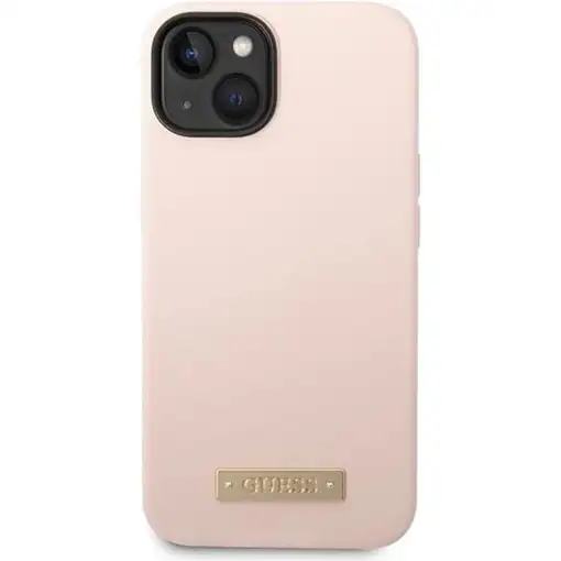 Funda Guess de Silicona para Apple iPhone 14 Plus Color Rosa con logo dorado GUHM