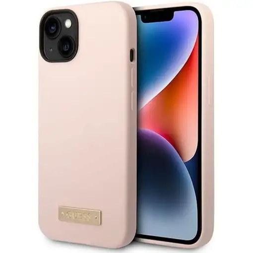 Funda Guess de Silicona para Apple iPhone 14 Plus Color Rosa con logo dorado GUHM