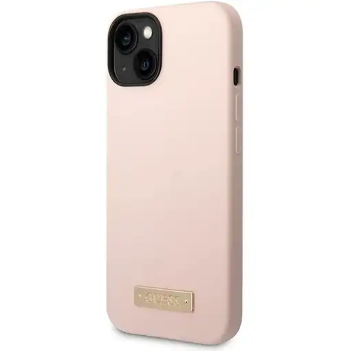 Funda Guess de Silicona para Apple iPhone 14 Plus Color Rosa con logo dorado GUHM