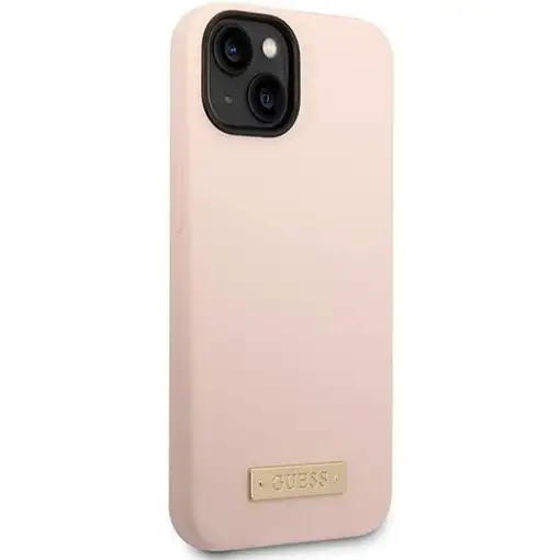 Funda Guess de Silicona para Apple iPhone 14 Plus Color Rosa con logo dorado GUHM