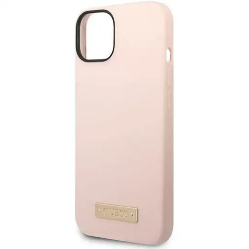 Funda Guess de Silicona para Apple iPhone 14 Plus Color Rosa con logo dorado GUHM