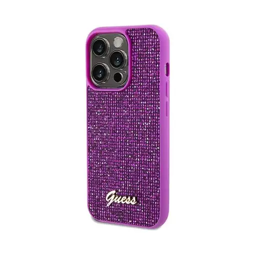 Funda Guess para Apple iPhone 14 Pro Max Color Fucsia con brillantes y logo dorad