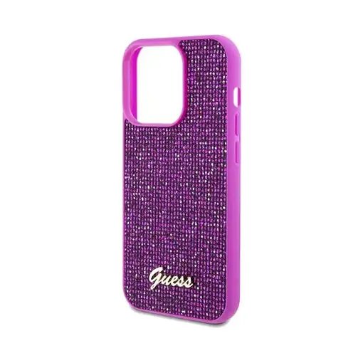 Funda Guess para Apple iPhone 14 Pro Max Color Fucsia con brillantes y logo dorad