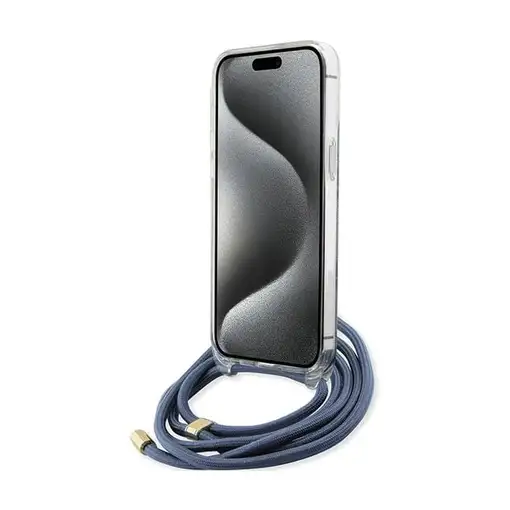 Funda Guess en Silicona diseño 4G con Cordón para iPhone 15 Pro color Azul GUHCP1