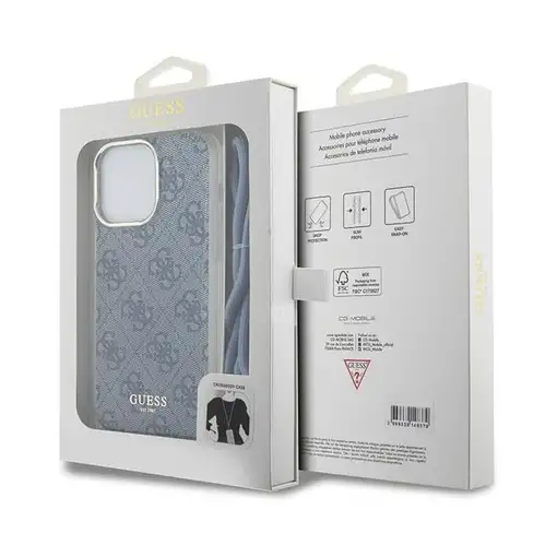 Funda Guess en Silicona diseño 4G con Cordón para iPhone 15 Pro color Azul GUHCP1