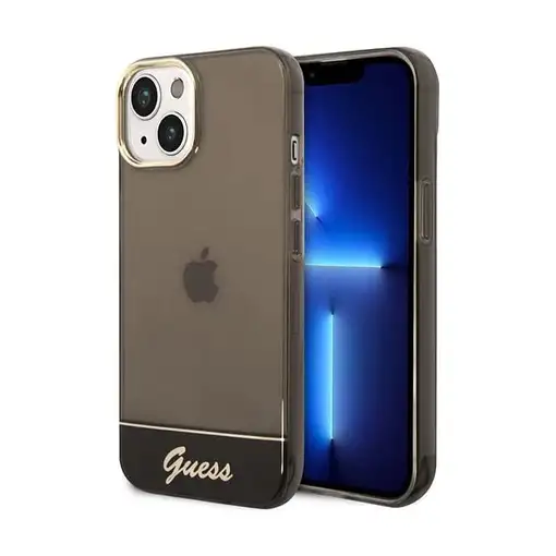 Funda Guess Rígida Translúcida para Apple iPhone 14 Color Negro con logo dorado G