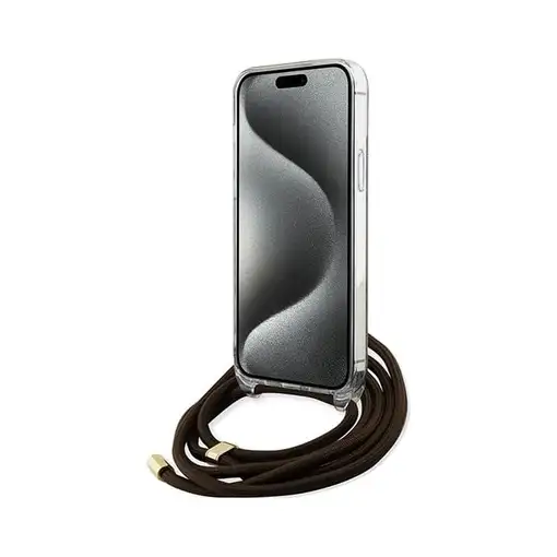 Funda Guess en Silicona diseño 4G con Cordón para iPhone 15 Pro color Marrón GUHC