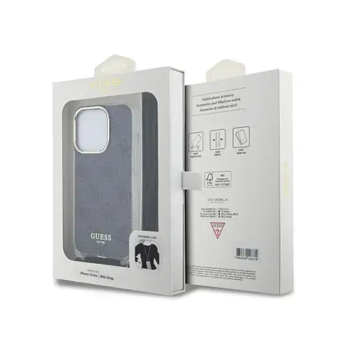 Funda Guess en Silicona diseño 4G con Cordón para iPhone 15 Pro Max color Negro G