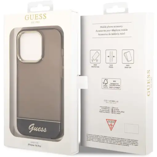 Funda Guess Rígida Translúcida para Apple iPhone 14 Pro Color Negro con logo dora