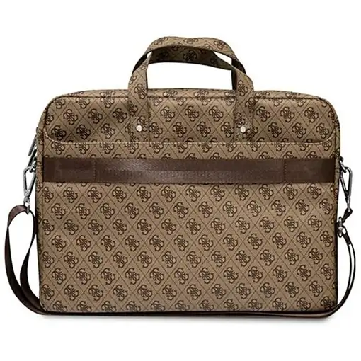 Maletín Guess para portátil y tablet de 15" con logotipo triángulo estampado marr