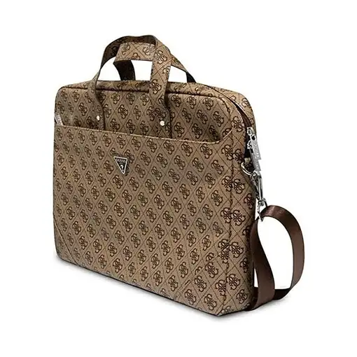 Maletín Guess para portátil y tablet de 15" con logotipo triángulo estampado marr