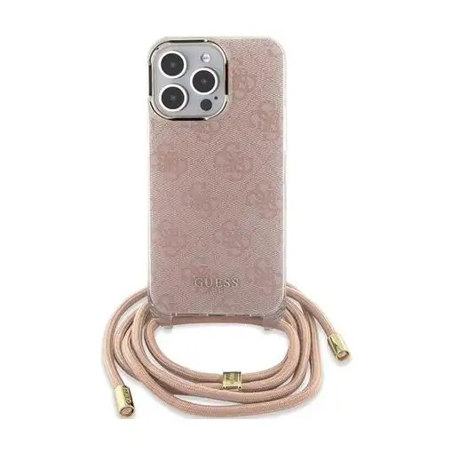 Funda Guess en Silicona diseño 4G con Cordón para iPhone 15 Pro color Rosa GUHCP1