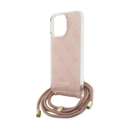 Funda Guess en Silicona diseño 4G con Cordón para iPhone 15 Pro color Rosa GUHCP1