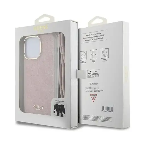 Funda Guess en Silicona diseño 4G con Cordón para iPhone 15 Pro color Rosa GUHCP1