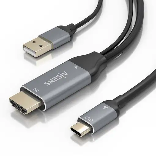 AISENS Cable Conversor Aluminio HDMI V2.0 A USB-C 4K@60HZ, HDMI/M+USB-A/M-USB-C/M,