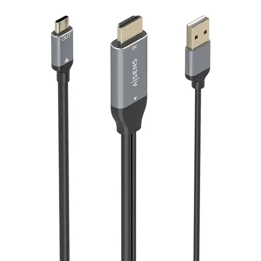 AISENS Cable Conversor Aluminio HDMI V2.0 A USB-C 4K@60HZ, HDMI/M+USB-A/M-USB-C/M,