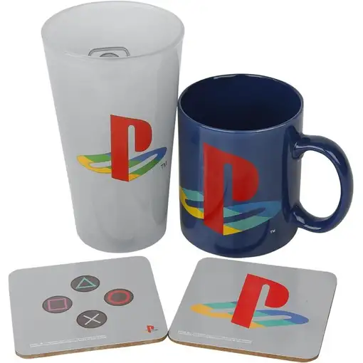 Set de Abystyle de Taza + Vaso + 2 Posavasos Modelo Playstation Set de Abystyle de Taza + Vaso + 2 Posavasos Modelo Playstation