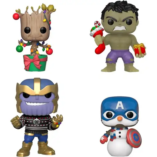 Figura Funko Pop! Marvel Happy Holidays Hulk| Groot | Cap Snowman | Thanos Pack-4