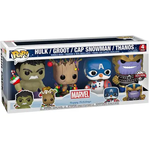 Figura Funko Pop! Marvel Happy Holidays Hulk| Groot | Cap Snowman | Thanos Pack-4